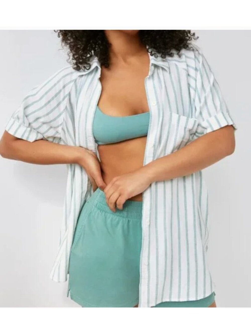 Wilfred Free Boyfriend Short Sleeve Linen Blend Button Up Shirt Womens Medium